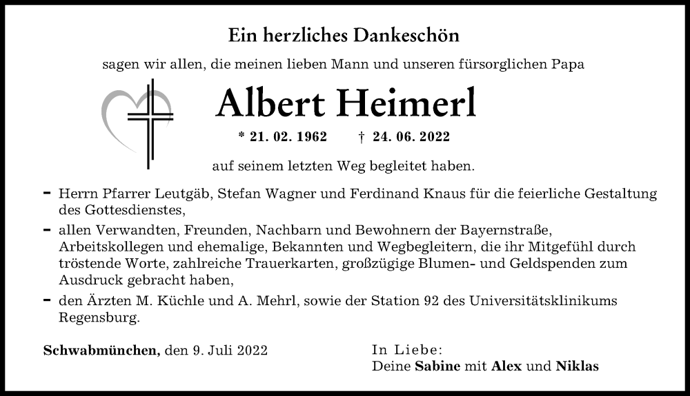 Traueranzeige von Albert Heimerl von Schwabmünchner Allgemeine