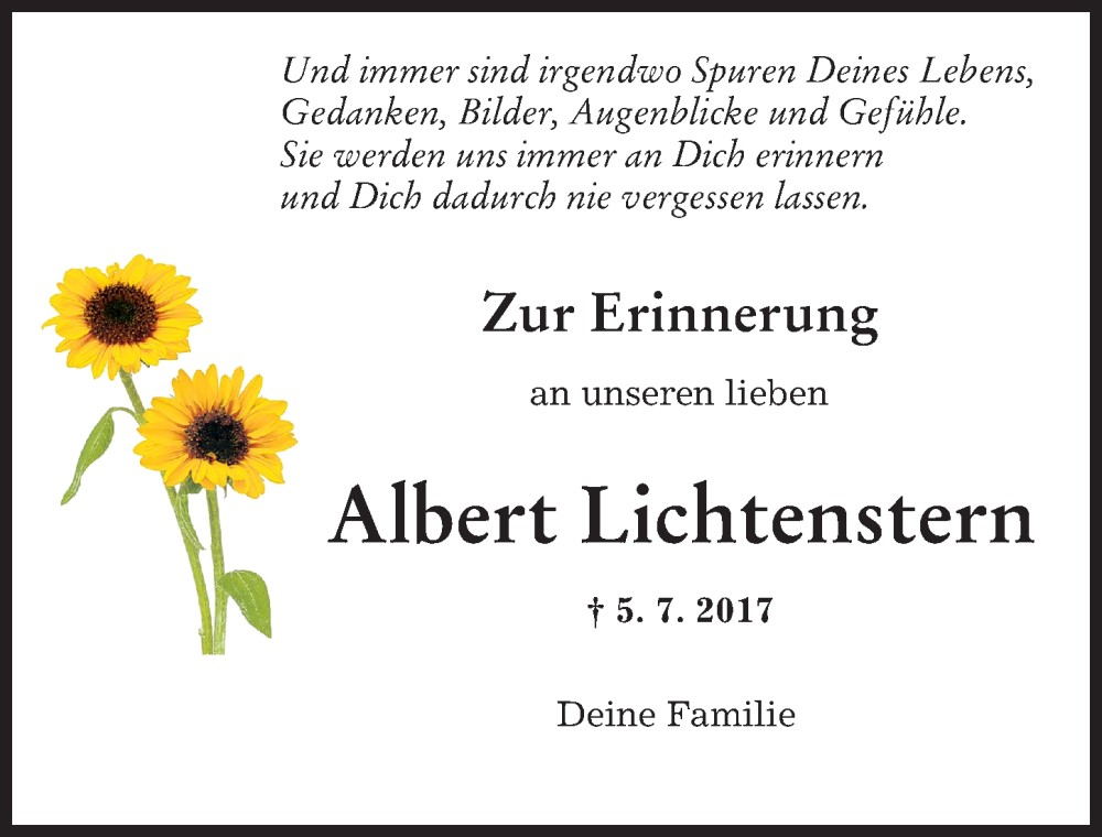 Traueranzeige von Albert Lichtenstern von Augsburger Allgemeine