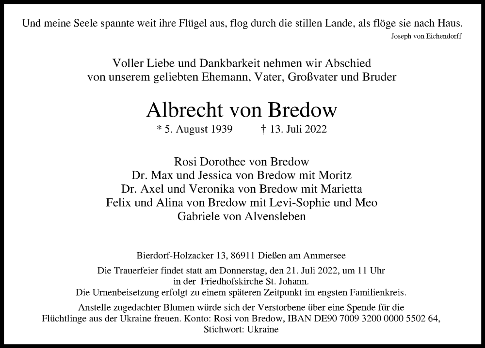 Traueranzeige von Albrecht von Bredow von Ammersee Kurier