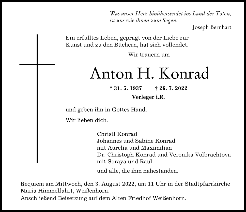 Traueranzeige von Anton H. Konrad von Augsburger Allgemeine
