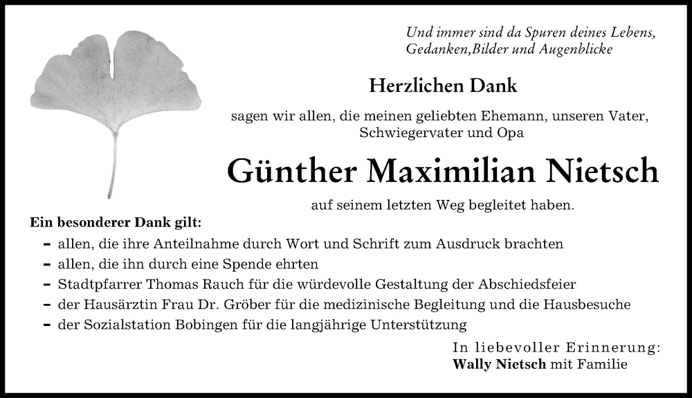 Traueranzeige für Günther Maximilian Nietsch vom 09.07.2022 aus Schwabmünchner Allgemeine