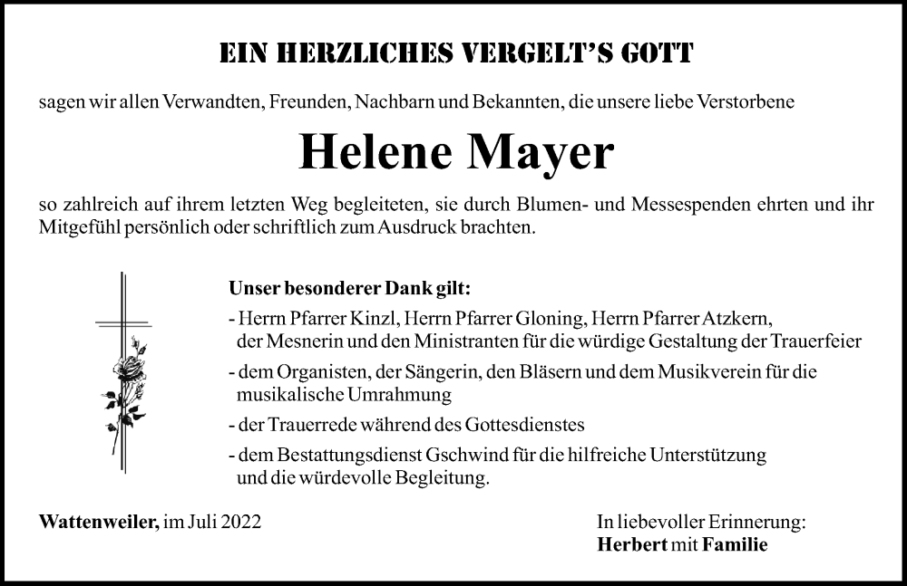 Traueranzeigen Von Helene Mayer Augsburger Allgemeine Zeitung