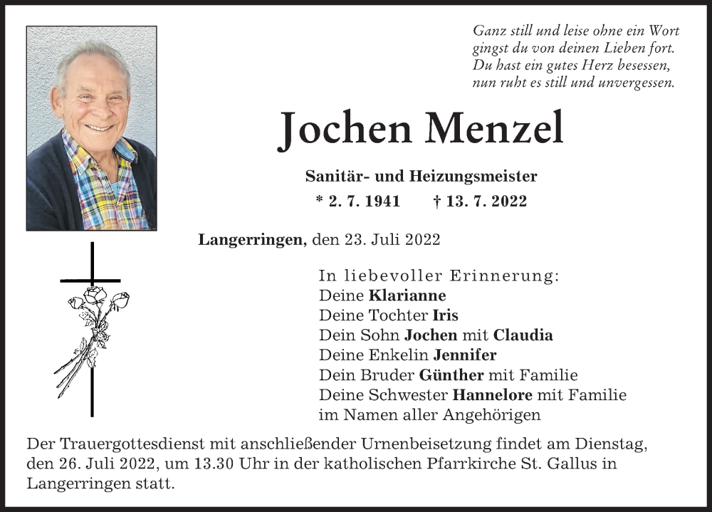 Traueranzeige von Jochen Menzel von Schwabmünchner Allgemeine