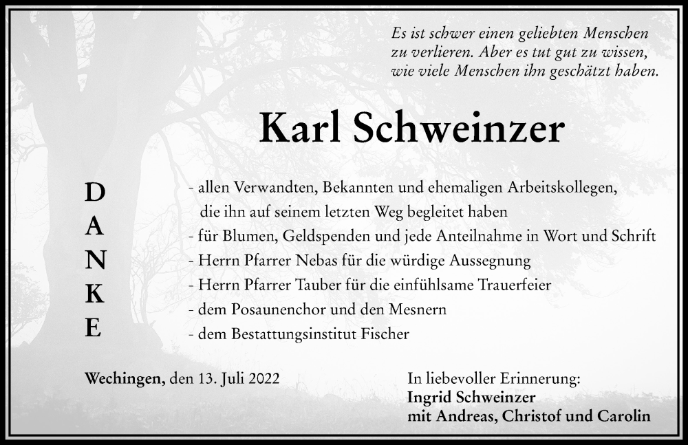  Traueranzeige für Karl Schweinzer vom 13.07.2022 aus Rieser Nachrichten
