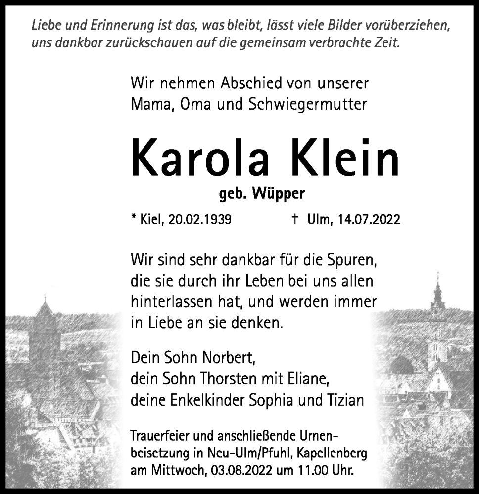 Traueranzeige von Karola Klein von Donauwörther Zeitung