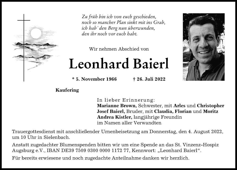  Traueranzeige für Leonhard Baierl vom 30.07.2022 aus Landsberger Tagblatt