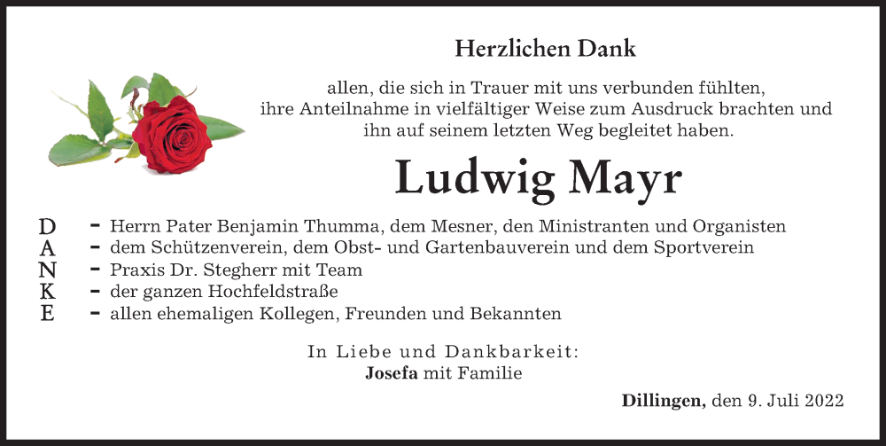 Traueranzeige von Ludwig Mayr von Donau Zeitung