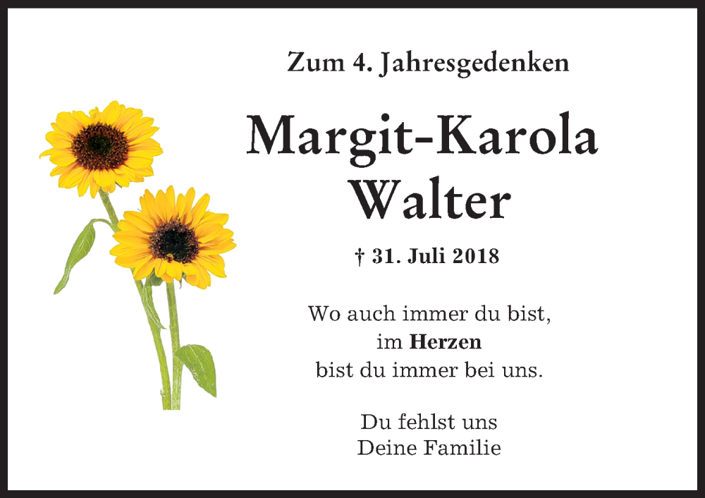 Traueranzeige von Margit-Karola Walter von Augsburger Allgemeine