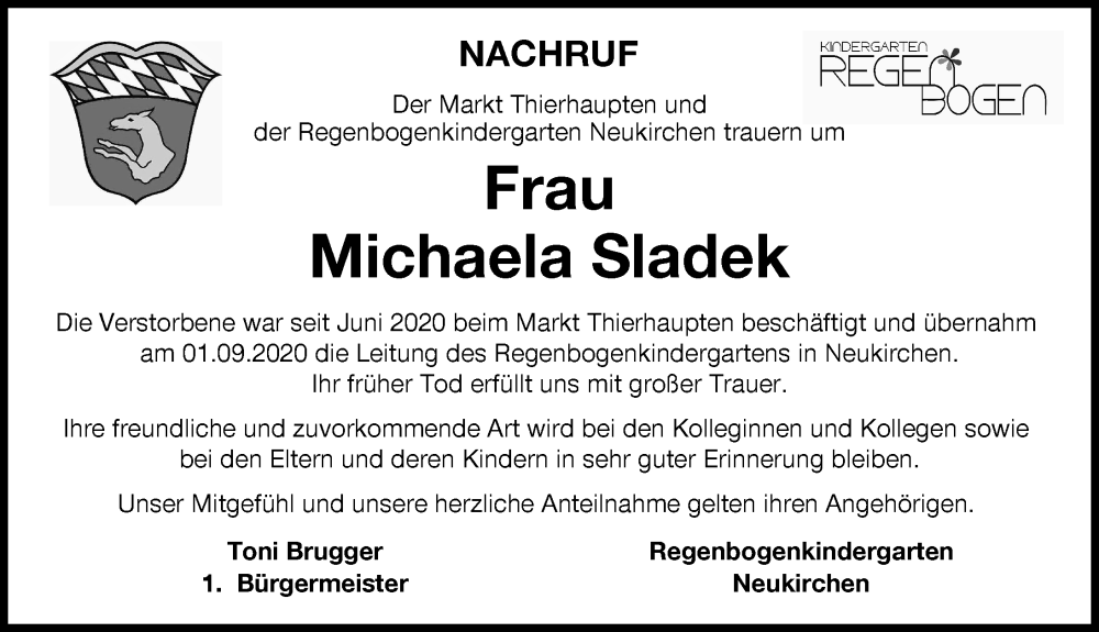  Traueranzeige für Michaela Sladek vom 30.07.2022 aus Augsburger Allgemeine