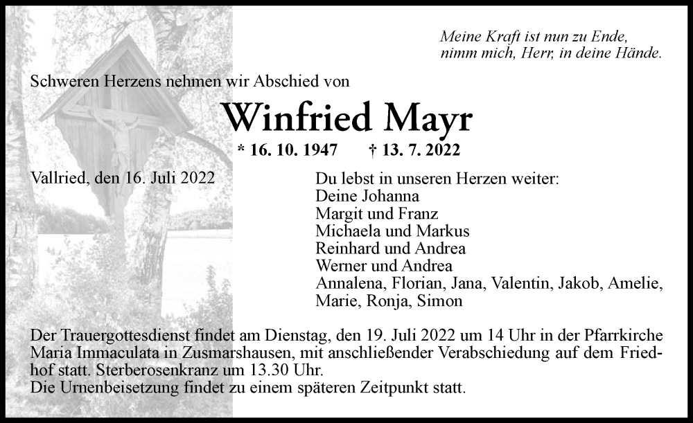 Traueranzeige von Minfried Mayr von Augsburg-Land