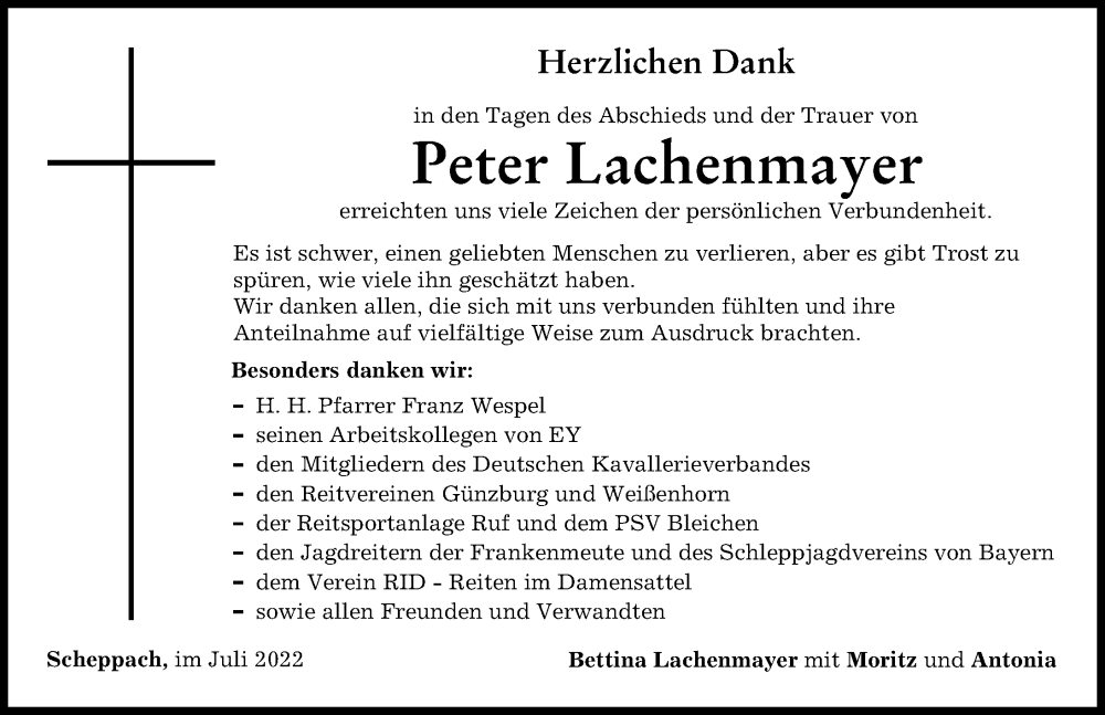 Traueranzeige von Peter Lachenmayer von Günzburger Zeitung