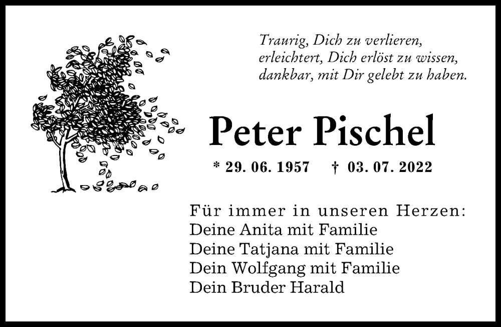 Traueranzeige von Peter Pischel von Augsburger Allgemeine