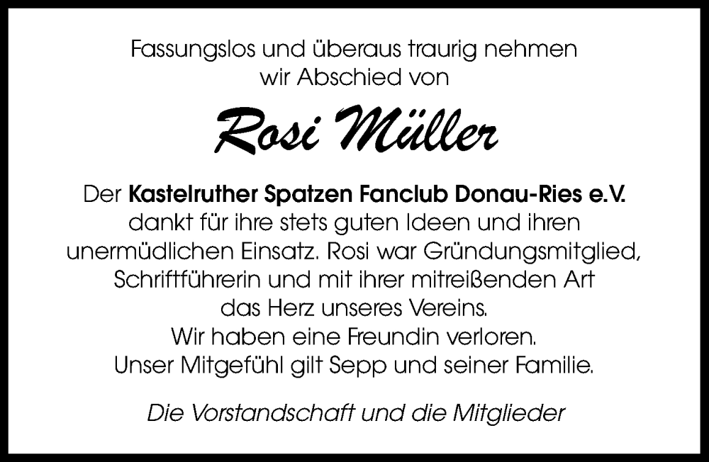  Traueranzeige für Rosi Müller vom 23.07.2022 aus Donauwörther Zeitung, Rieser Nachrichten