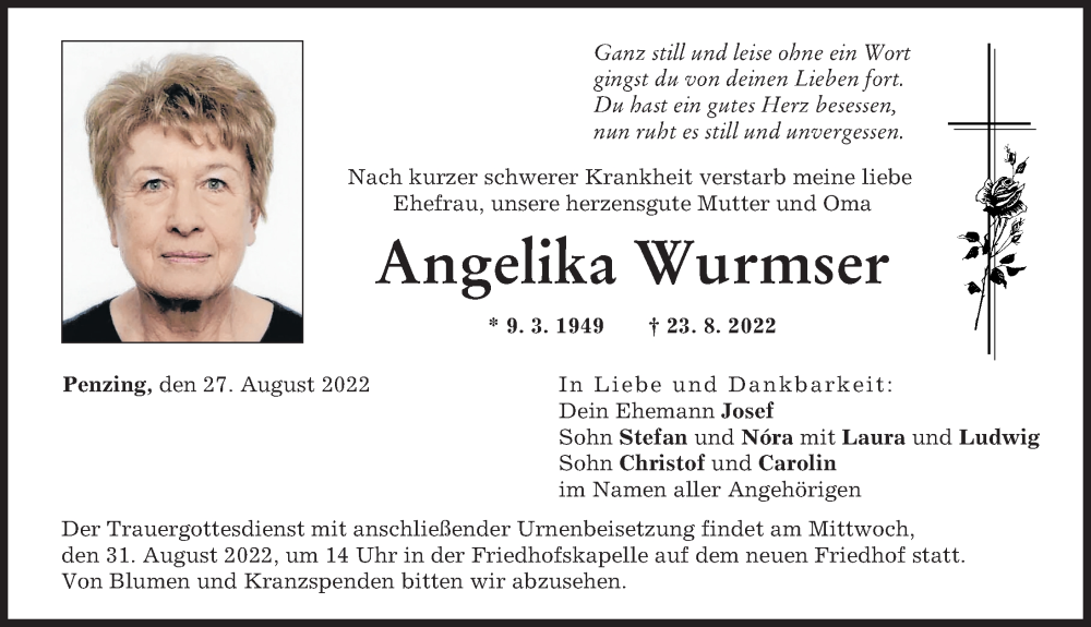 Traueranzeige von Angelika Wurmser von Landsberger Tagblatt