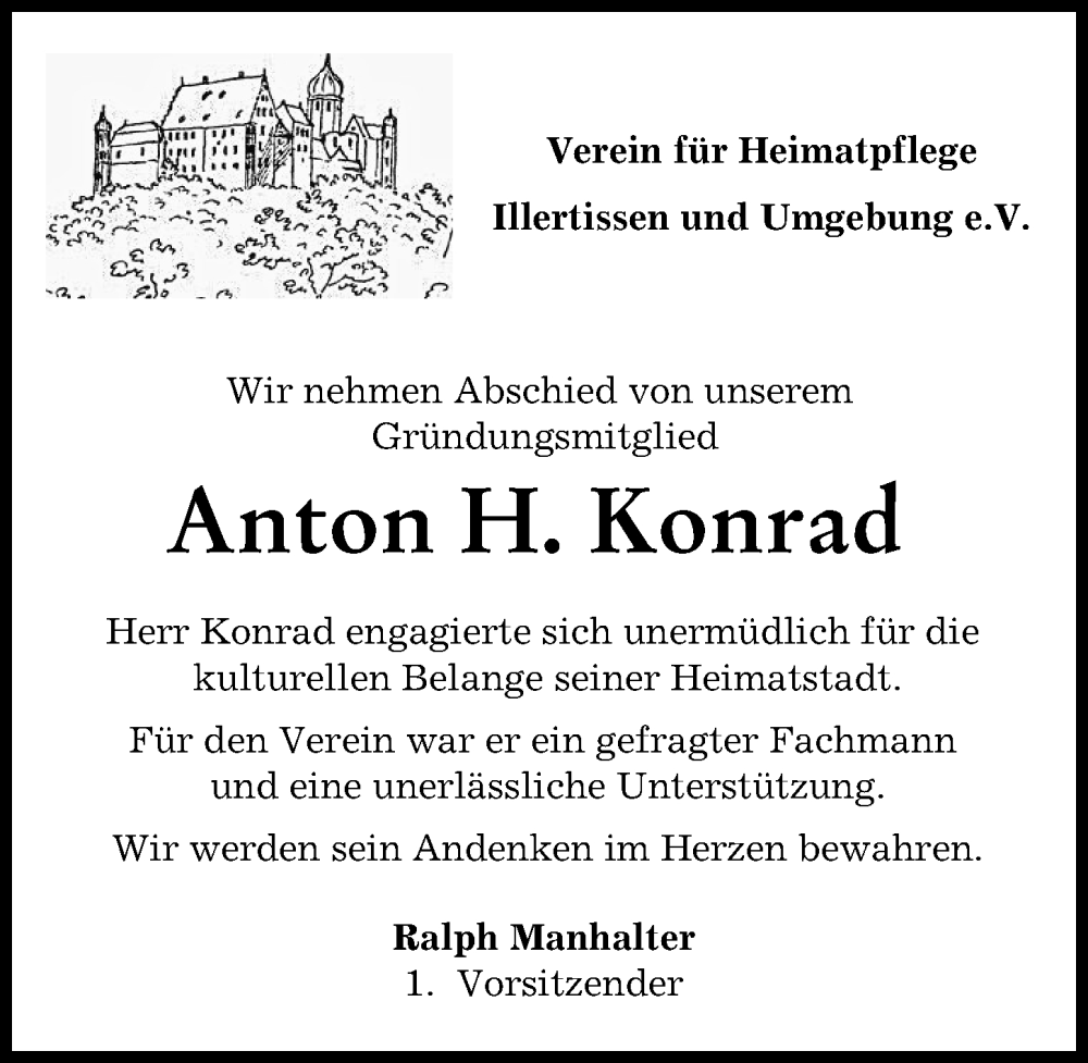 Traueranzeige von Anton H. Konrad von Neu-Ulmer Zeitung, Illertisser Zeitung