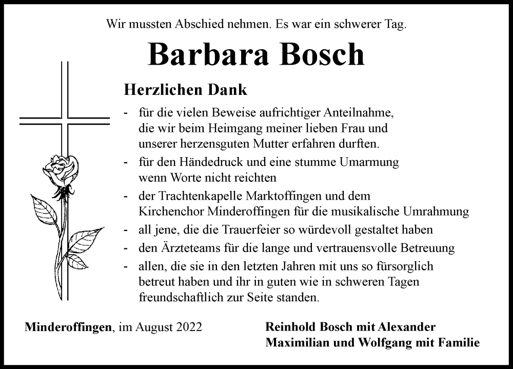 Traueranzeigen von Barbara Bosch Augsburger Allgemeine Zeitung