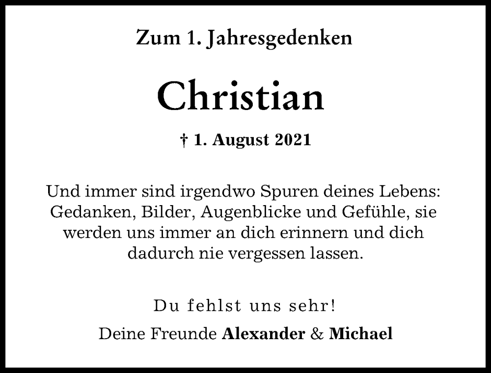 Traueranzeige von Christian Rösch von Illertisser Zeitung