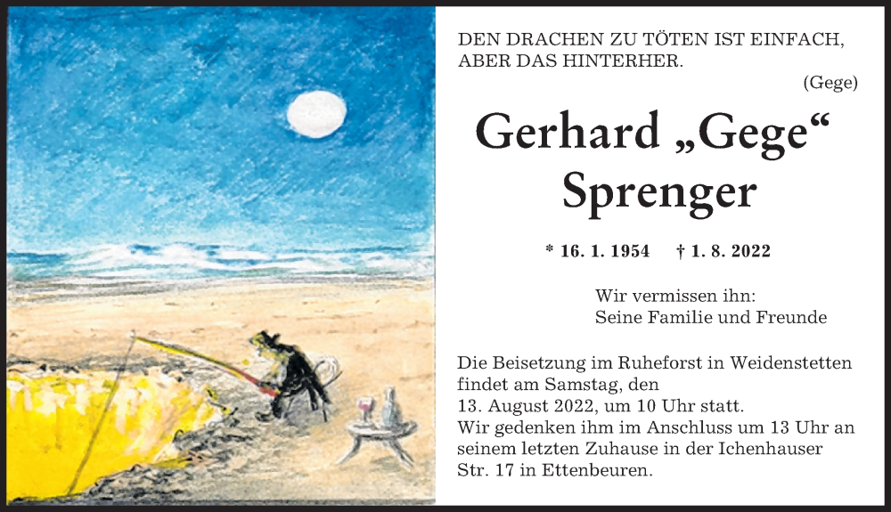 Traueranzeige von Gerhard Sprenger von Günzburger Zeitung