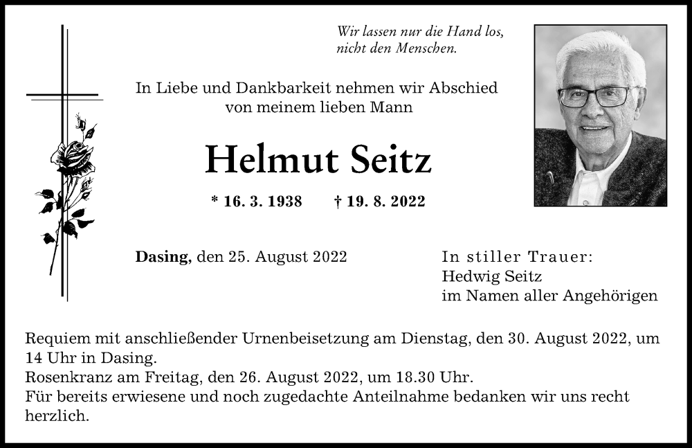 Traueranzeige von Helmut Seitz von Friedberger Allgemeine, Augsburger Allgemeine