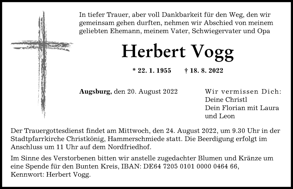 Traueranzeige von Herbert Vogg von Augsburger Allgemeine