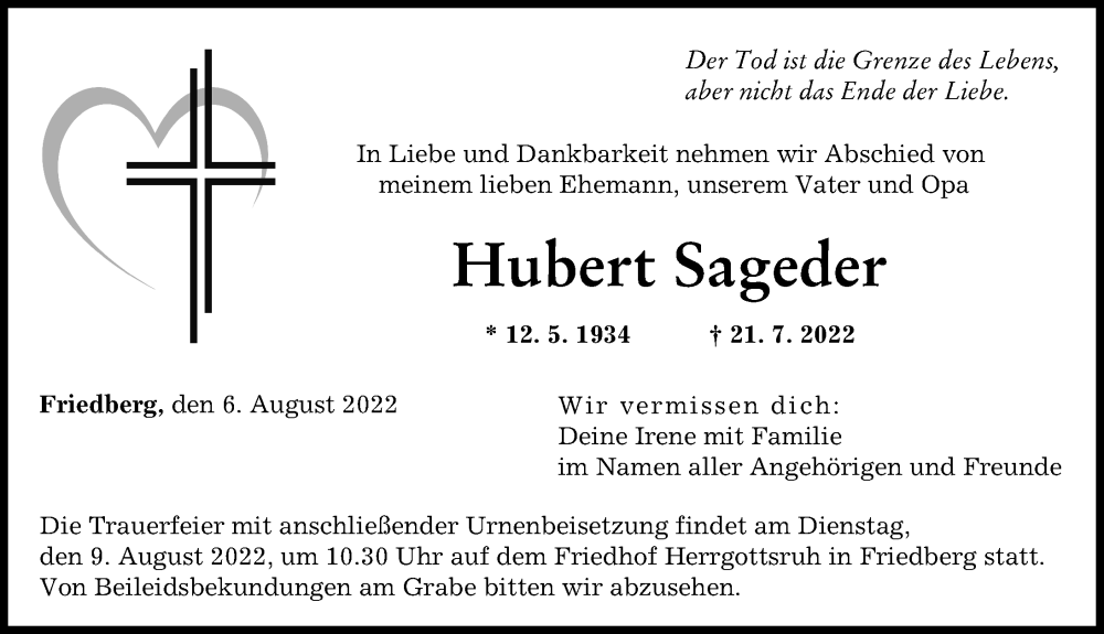 Traueranzeigen Der Letzten 14 Tage | Augsburger Allgemeine Zeitung