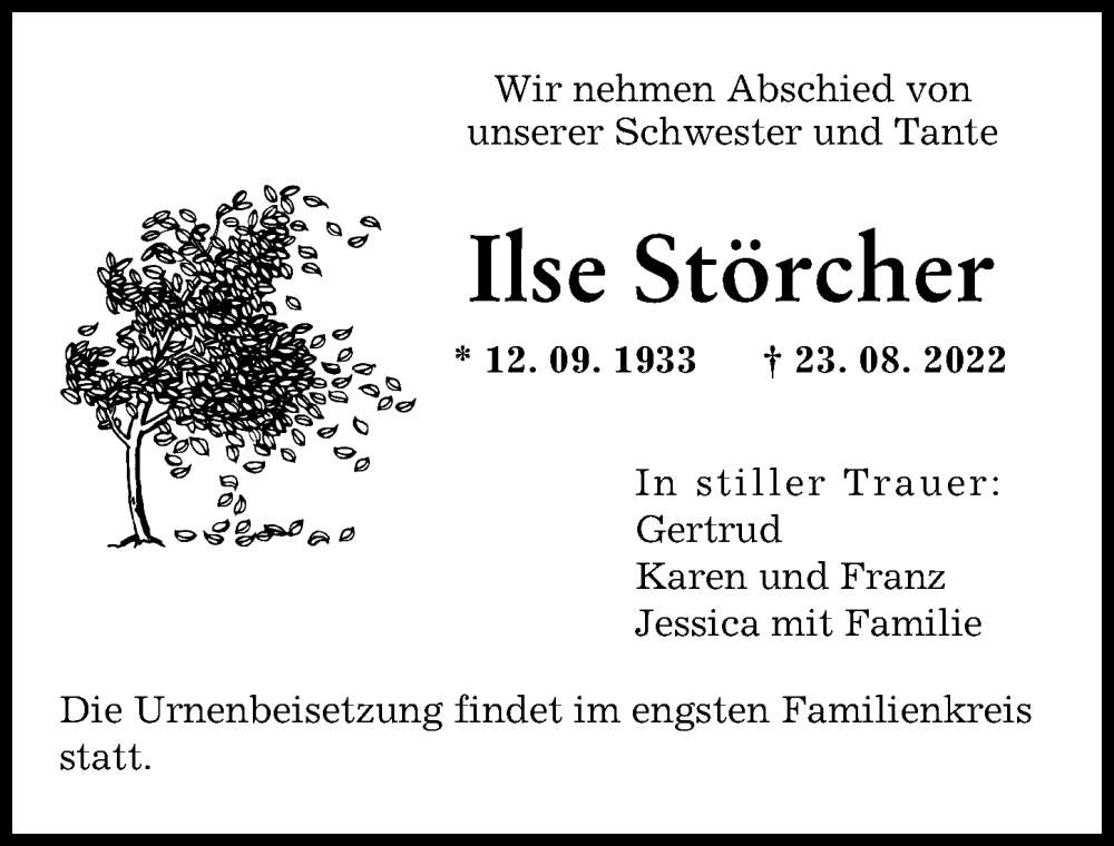 Traueranzeige von Ilse Störcher von Augsburger Allgemeine