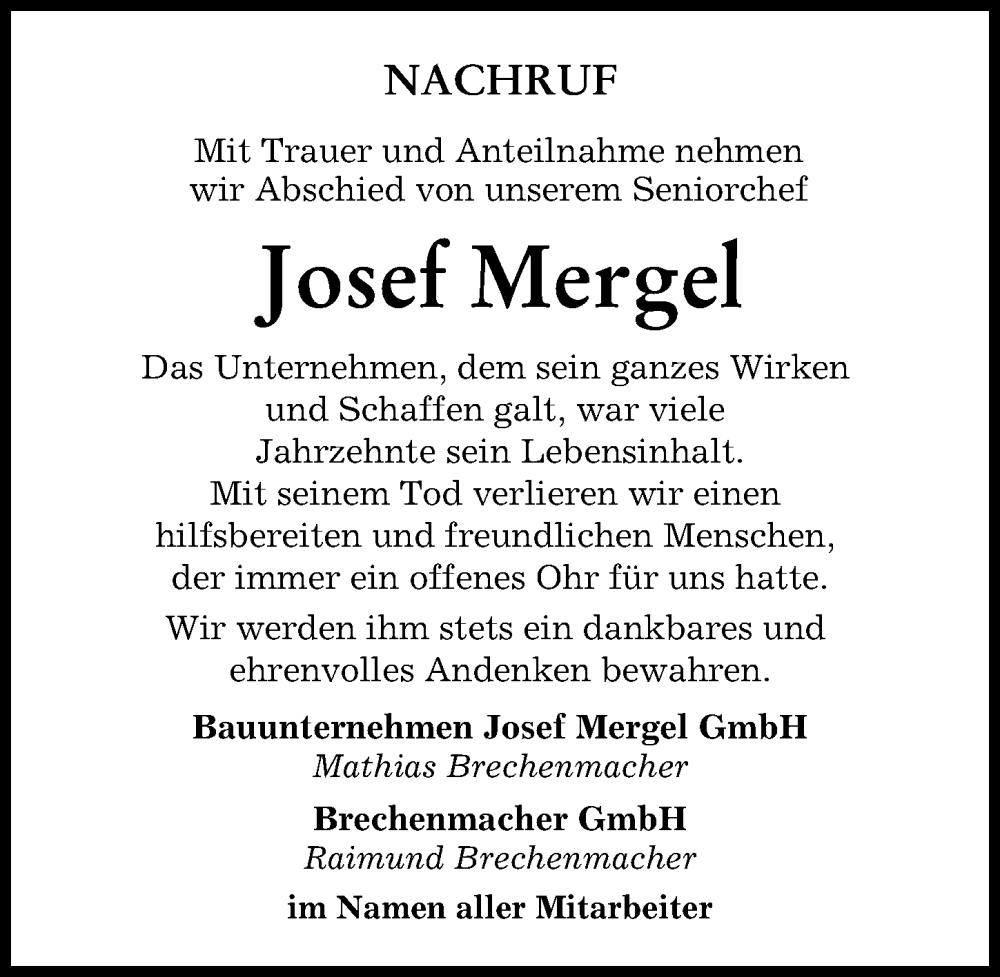 Traueranzeige von Josef Mergel von Donauwörther Zeitung