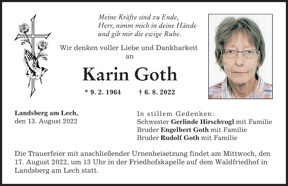 Traueranzeige von Karin Goth von Landsberger Tagblatt