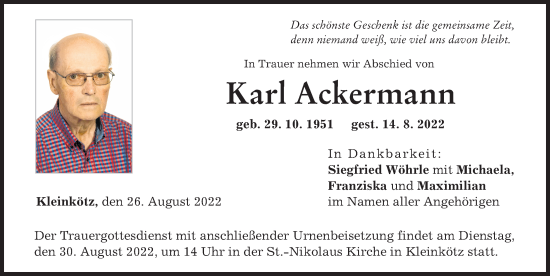 Traueranzeige von Karl Ackermann von Günzburger Zeitung