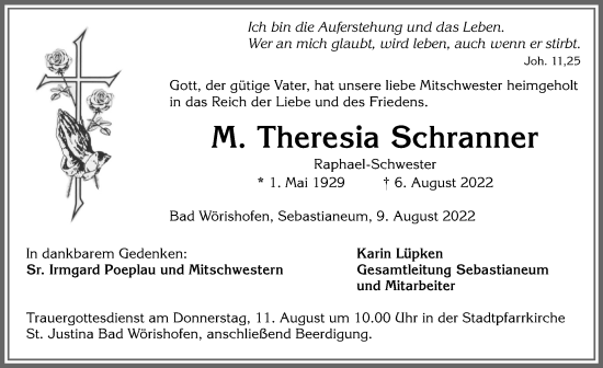 Traueranzeigen Von M Theresia Schranner Augsburger Allgemeine Zeitung