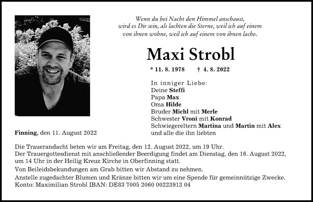 Traueranzeige für Maxi Strobl vom 11.08.2022 aus Landsberger Tagblatt
