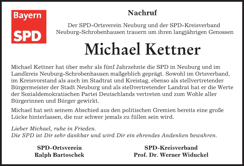  Traueranzeige für Michael Kettner vom 12.08.2022 aus Neuburger Rundschau