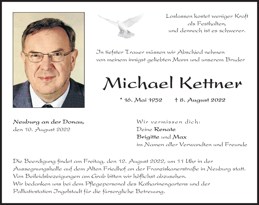  Traueranzeige für Michael Kettner vom 10.08.2022 aus Neuburger Rundschau