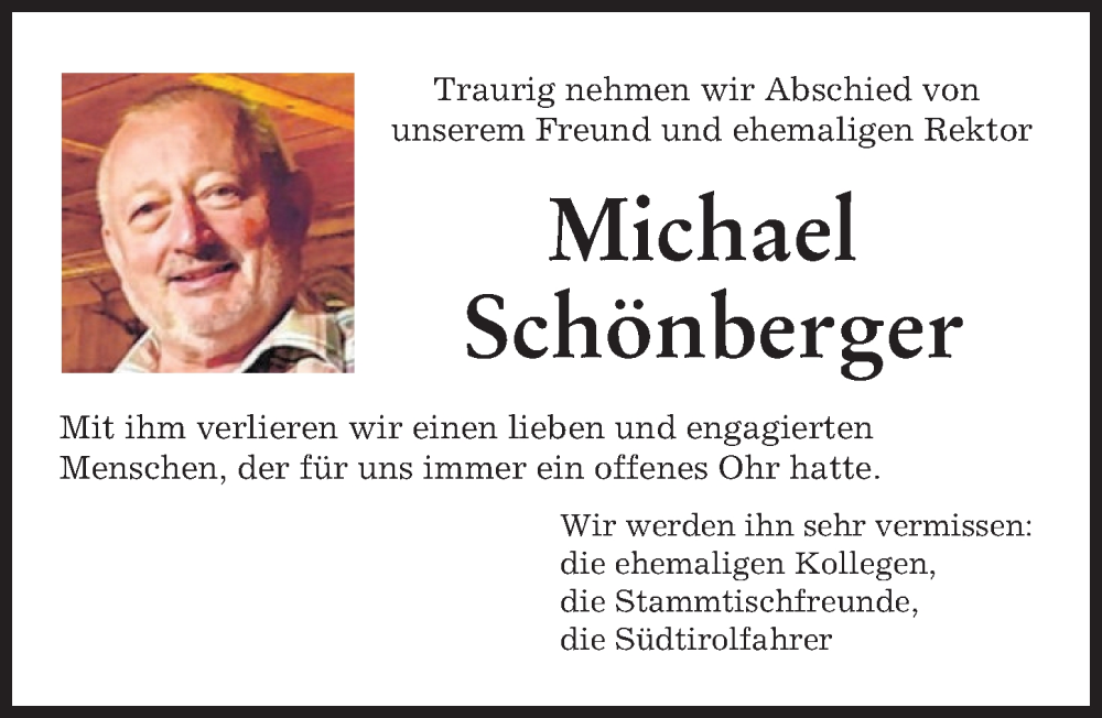 Traueranzeige von Michael Schönberger von Augsburger Allgemeine