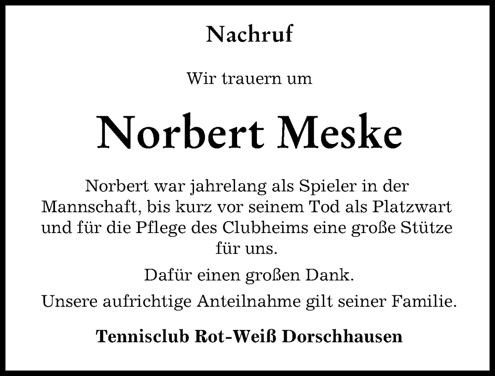 Traueranzeige von Norbert Meske von Mindelheimer Zeitung