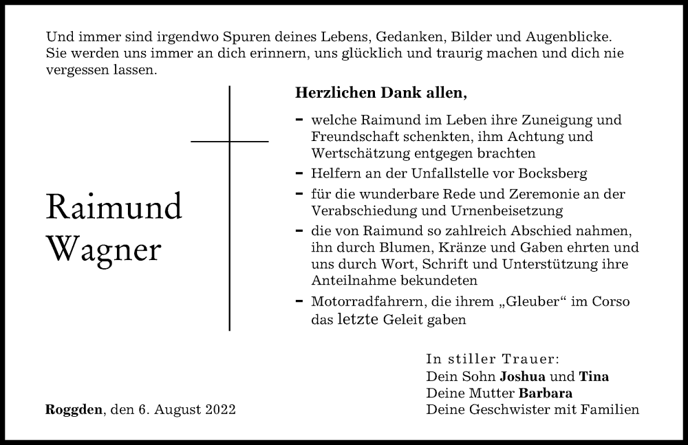 Traueranzeige von Raimund Wagner von Wertinger Zeitung