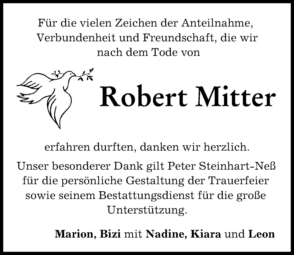 Traueranzeige von Robert Mitter von Günzburger Zeitung