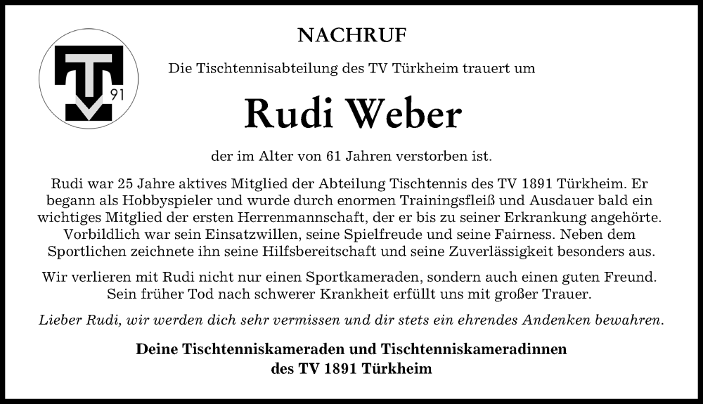  Traueranzeige für Rudi Weber vom 13.08.2022 aus Mindelheimer Zeitung