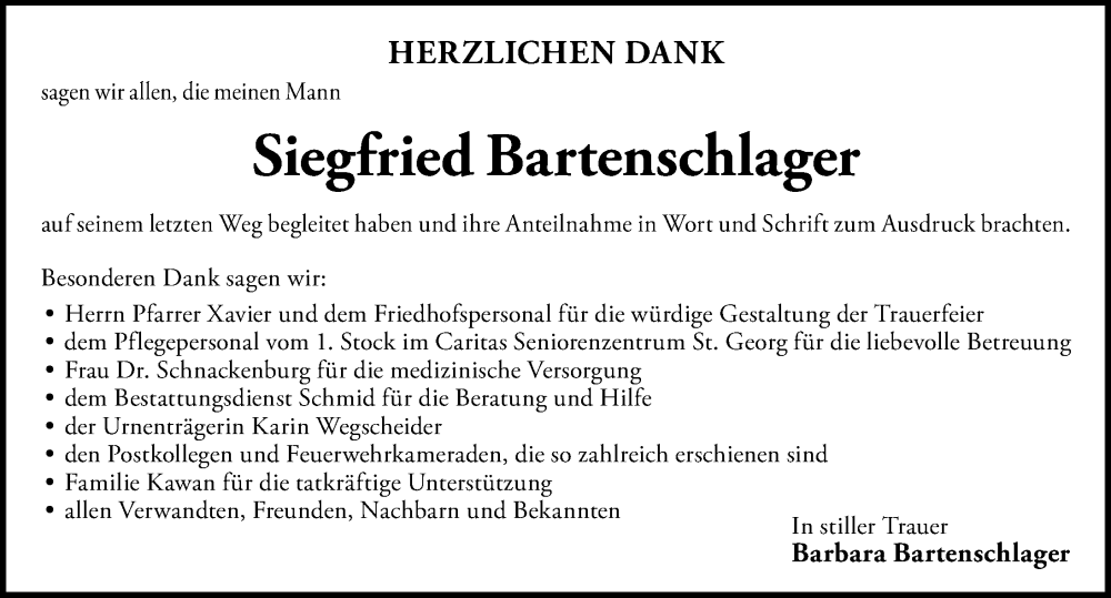  Traueranzeige für Siegfried Bartenschlager vom 18.08.2022 aus Mindelheimer Zeitung