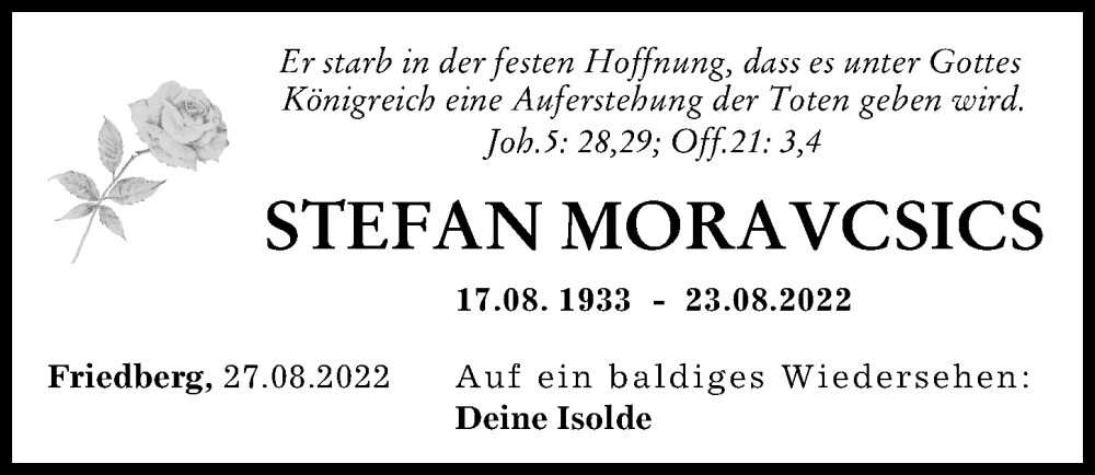 Traueranzeige von Stefan Moravcsics von Augsburger Allgemeine