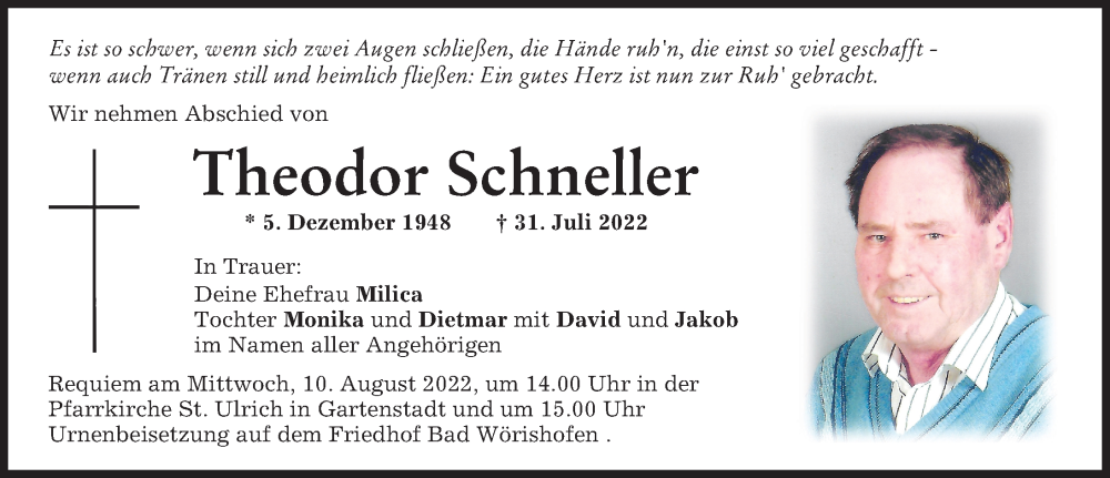 Traueranzeige von Theodor Schneller von Mindelheimer Zeitung