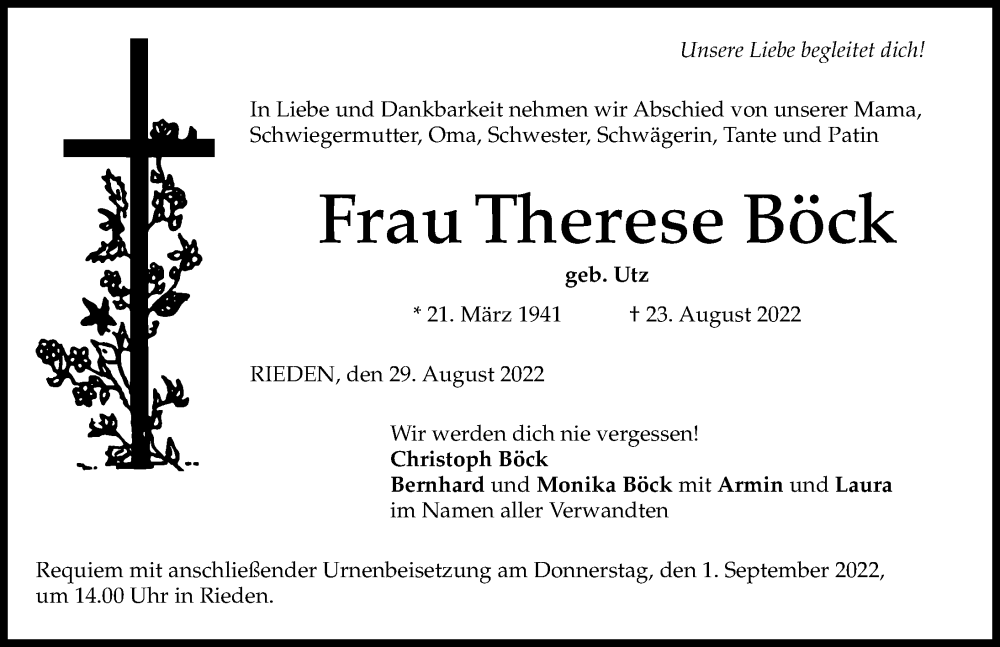 Traueranzeige von Therese Böck von Friedberger Allgemeine