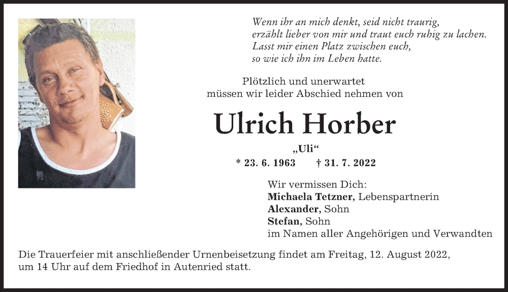 Traueranzeige von Ulrich Horber von Günzburger Zeitung