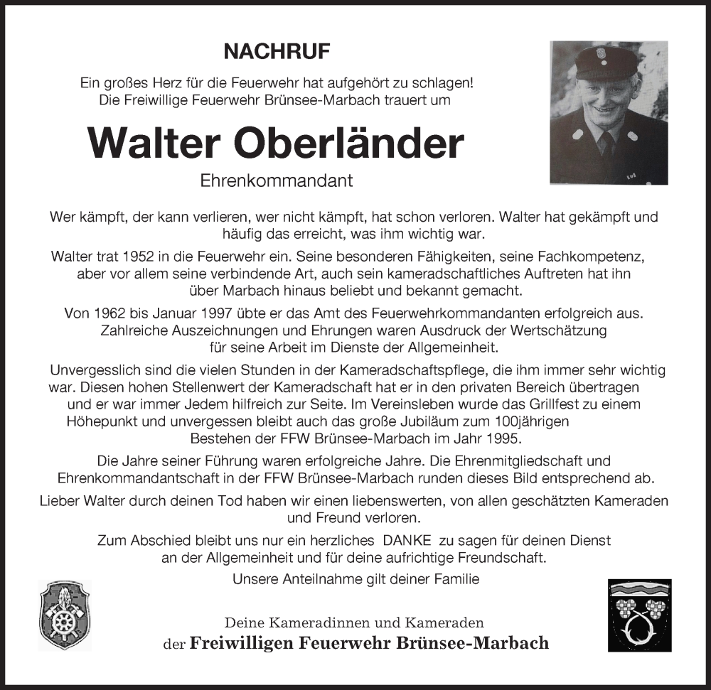  Traueranzeige für Walter Oberländer vom 17.08.2022 aus Rieser Nachrichten, Donauwörther Zeitung