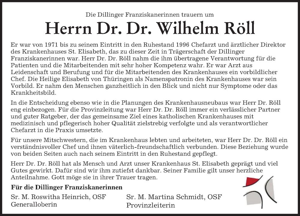  Traueranzeige für Wilhelm Röll vom 20.08.2022 aus Donau Zeitung