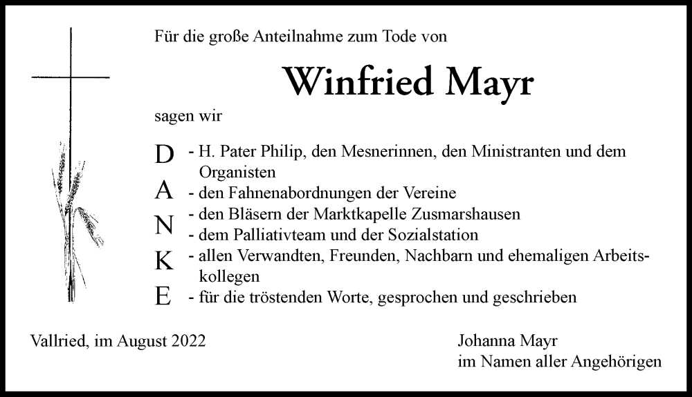 Traueranzeigen Von Winfried Mayr Augsburger Allgemeine Zeitung