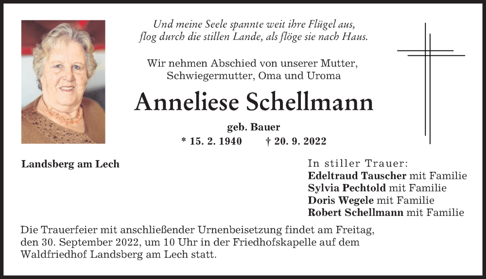 Traueranzeige von Anneliese Schellmann von Landsberger Tagblatt