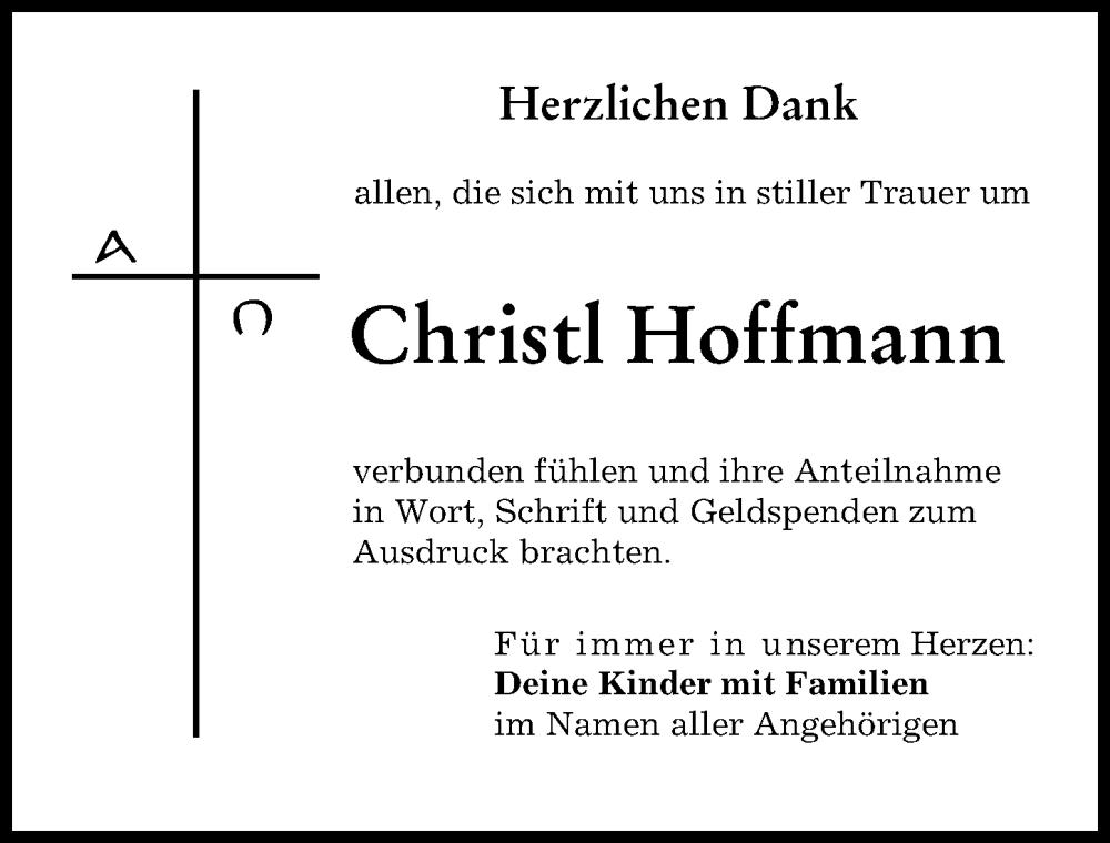 Traueranzeige von Christl Hoffmann von Schwabmünchner Allgemeine