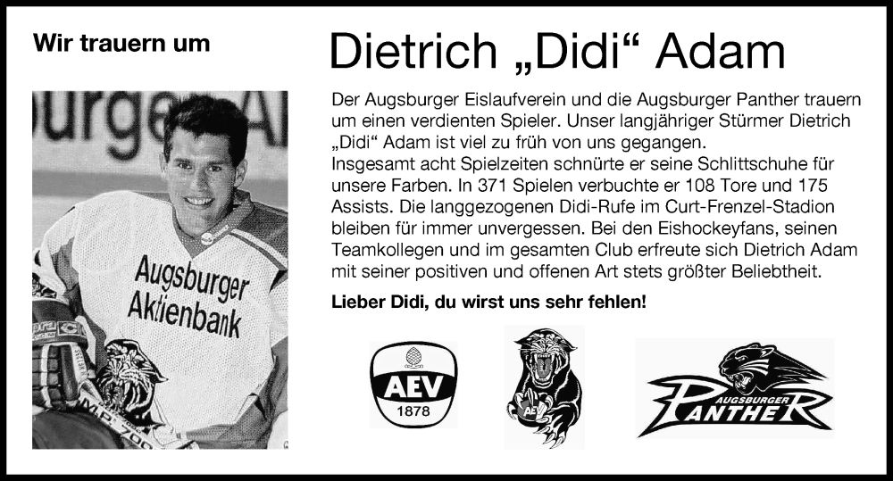  Traueranzeige für Dietrich Adam vom 03.09.2022 aus Augsburger Allgemeine