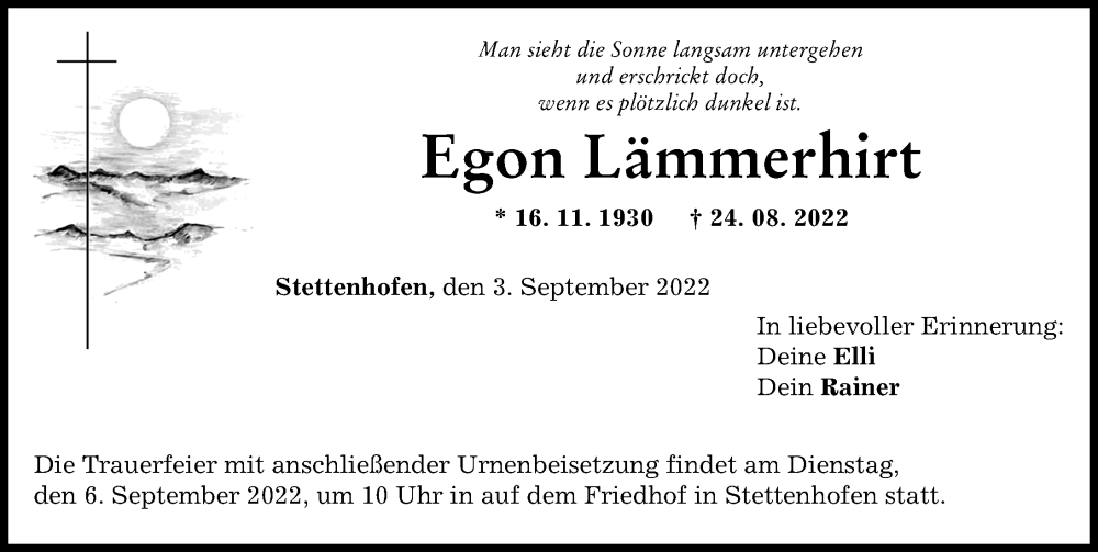 Traueranzeige von Egon Lämmerhirt von Augsburg-Land